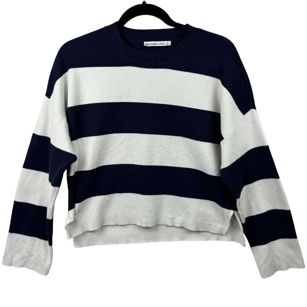 Abercrombie‎ & Fitch Striped Sweater Womens Small Navy White Cropped Nautical - Picture 6 of 13